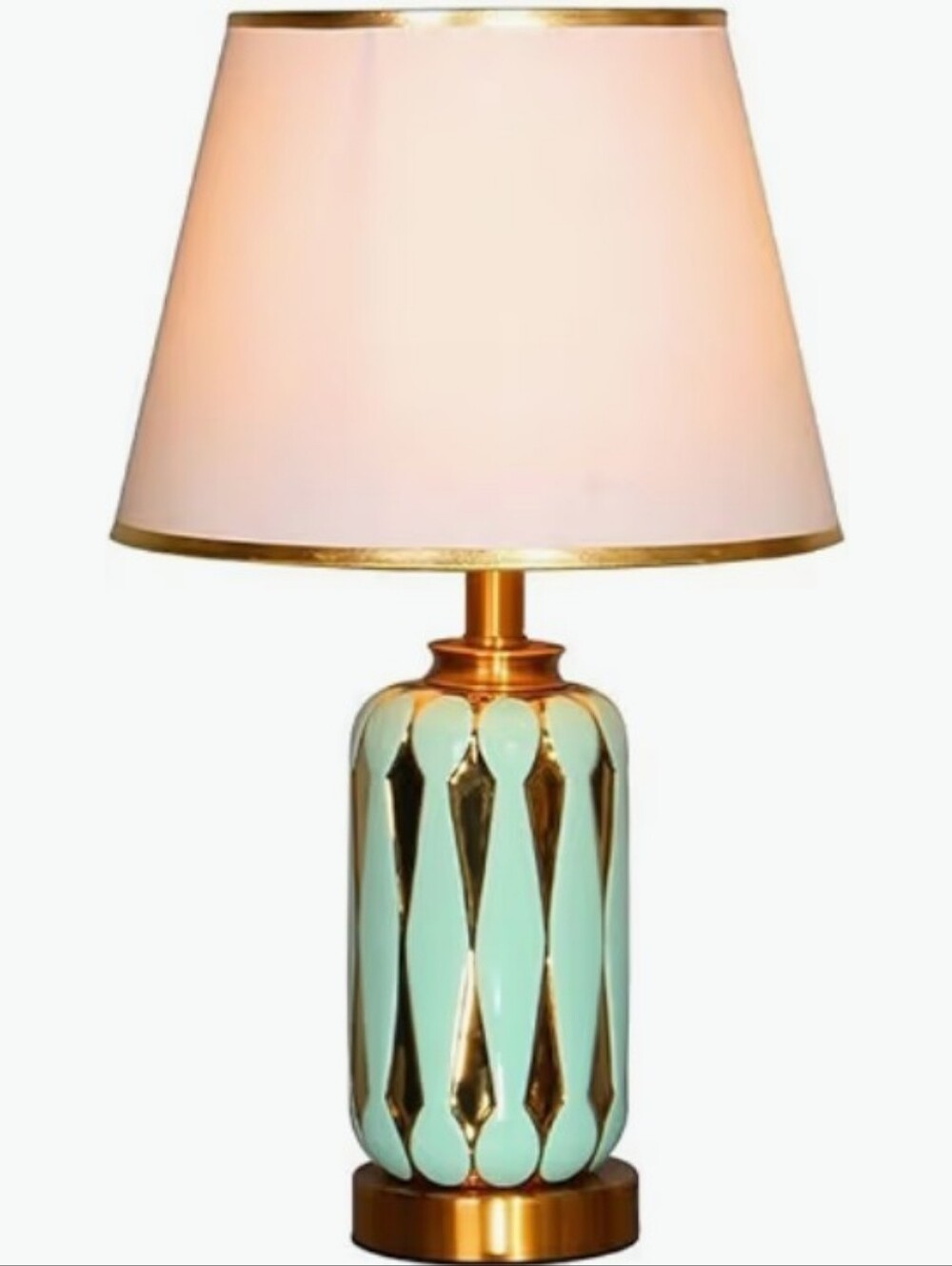 Gold Accent Lamp with Mint Ceramic Base and White Shade